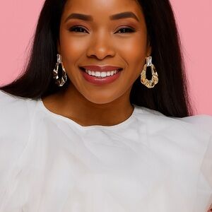 Elegant Golden Glam Textured Drop Earrings with Crystal Accent